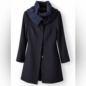 Tahari Black Wool Blend Coat Ribbed Cowl Neck Tailored Womens EUC Polished Chic